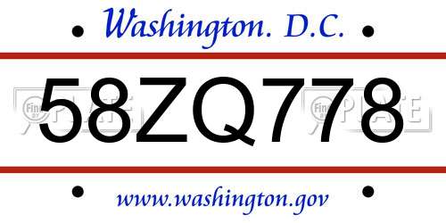 58ZQ778 District Of Columbia License Plate