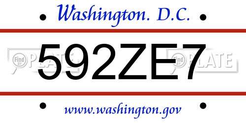 592ZE7 District Of Columbia License Plate