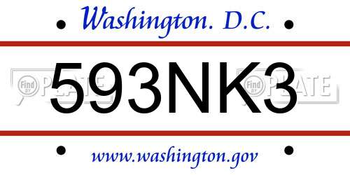 593NK3 District Of Columbia License Plate