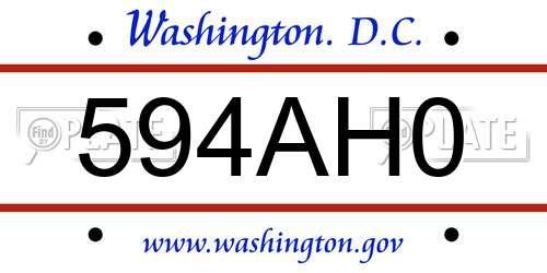 594AH0 District Of Columbia License Plate