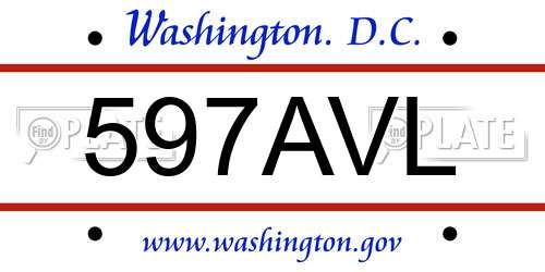 597AVL District Of Columbia License Plate