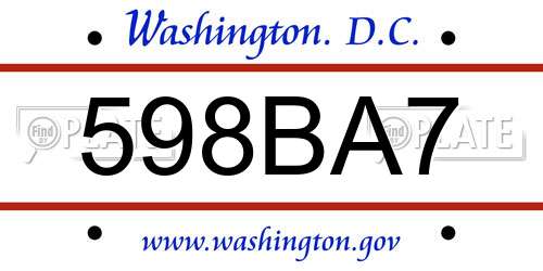 598BA7 District Of Columbia License Plate