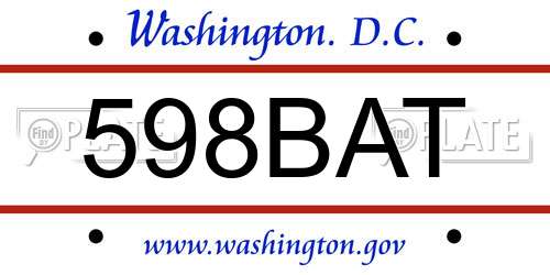 598BAT District Of Columbia License Plate