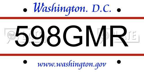 598GMR District Of Columbia License Plate