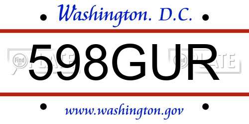 598GUR District Of Columbia License Plate