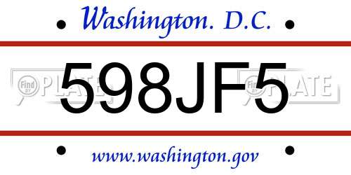 598JF5 District Of Columbia License Plate