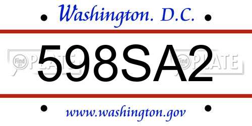 598SA2 District Of Columbia License Plate