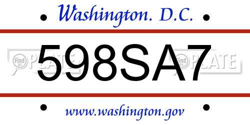 598SA7 District Of Columbia License Plate
