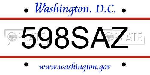598SAZ District Of Columbia License Plate