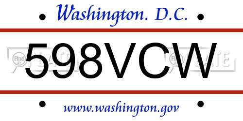 598VCW District Of Columbia License Plate