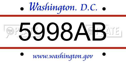 5998AB District Of Columbia License Plate