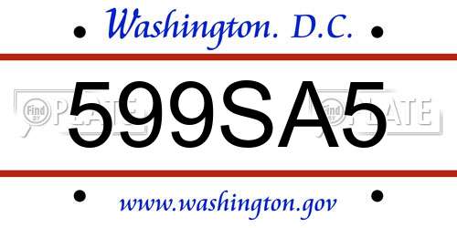 599SA5 District Of Columbia License Plate