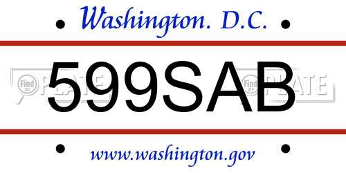 599SAB District Of Columbia License Plate