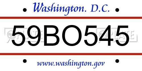 59BO545 District Of Columbia License Plate