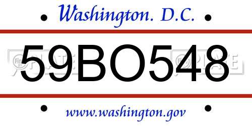 59BO548 District Of Columbia License Plate