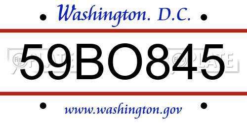59BO845 District Of Columbia License Plate
