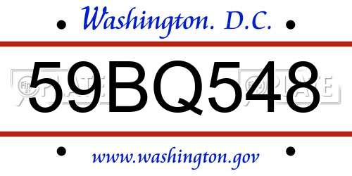 59BQ548 District Of Columbia License Plate