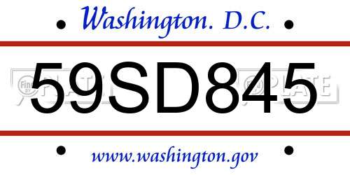 59SD845 District Of Columbia License Plate