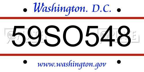 59SO548 District Of Columbia License Plate