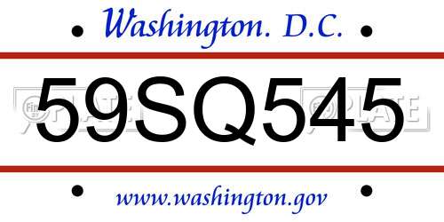 59SQ545 District Of Columbia License Plate