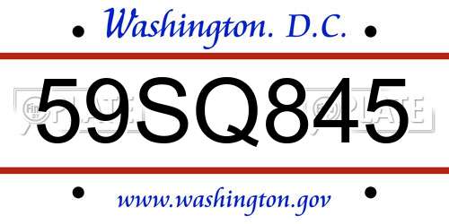 59SQ845 District Of Columbia License Plate