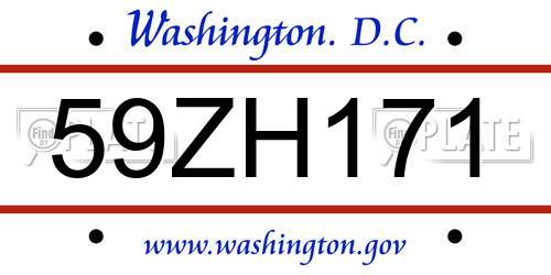 59ZH171 District Of Columbia License Plate