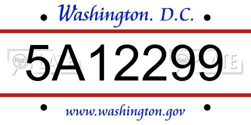 5A12299 District Of Columbia License Plate