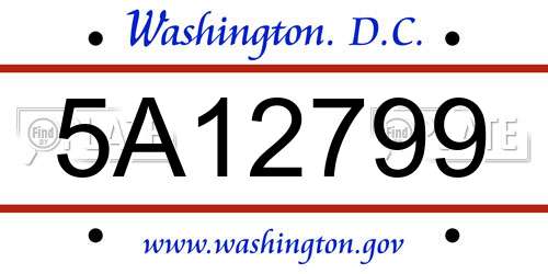 5A12799 District Of Columbia License Plate