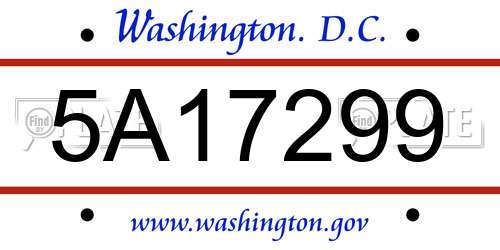 5A17299 District Of Columbia License Plate