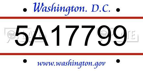5A17799 District Of Columbia License Plate
