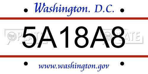 5A18A8 District Of Columbia License Plate