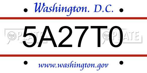 5A27T0 District Of Columbia License Plate