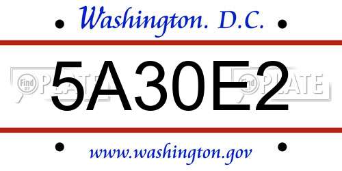 5A30E2 District Of Columbia License Plate