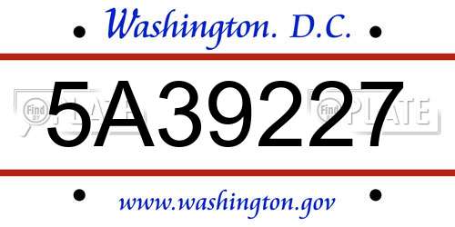 5A39227 District Of Columbia License Plate