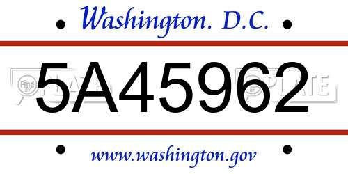 5A45962 District Of Columbia License Plate