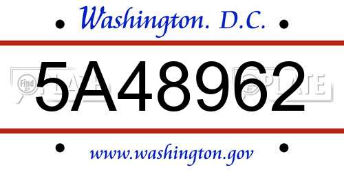 5A48962 District Of Columbia License Plate