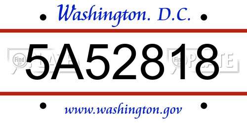 5A52818 District Of Columbia License Plate