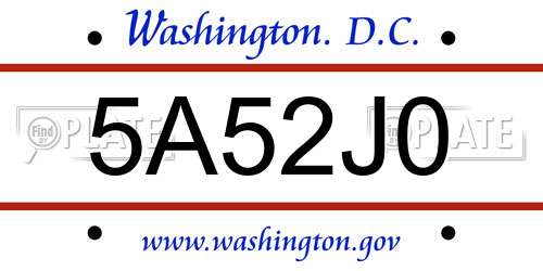 5A52J0 District Of Columbia License Plate