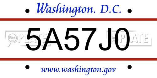 5A57J0 District Of Columbia License Plate