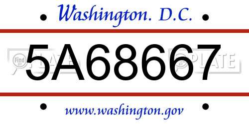 5A68667 District Of Columbia License Plate