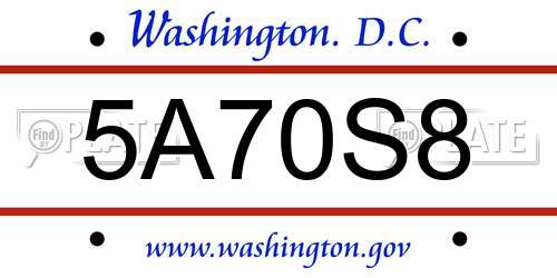 5A70S8 District Of Columbia License Plate