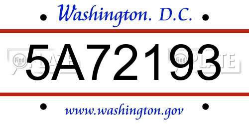 5A72193 District Of Columbia License Plate