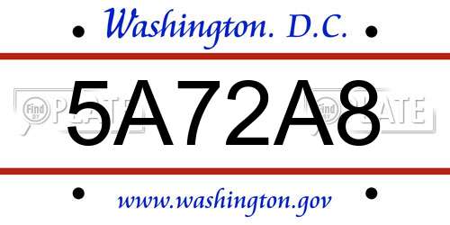 5A72A8 District Of Columbia License Plate