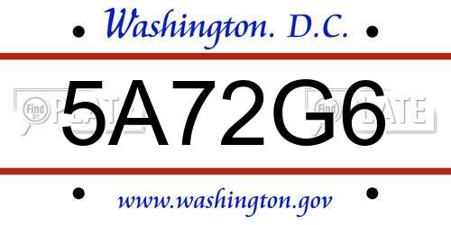 5A72G6 District Of Columbia License Plate