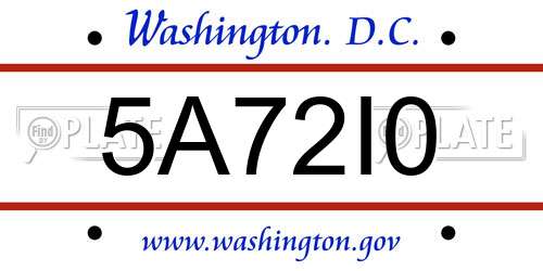 5A72I0 District Of Columbia License Plate