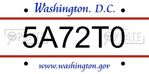 5A72T0 District Of Columbia License Plate