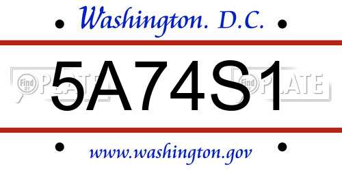 5A74S1 District Of Columbia License Plate