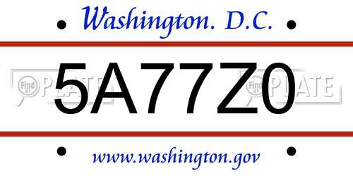 5A77Z0 District Of Columbia License Plate