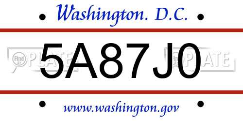 5A87J0 District Of Columbia License Plate