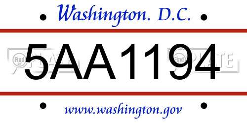 5AA1194 District Of Columbia License Plate